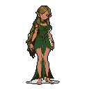 This pixel art depicts a serene, elven-like woman adorned in leaf-like garments, evoking a sense of natural beauty and quiet strength. Her earthy tones and flowing brown hair, intertwined with braids, suggest a guardian-like presence rooted in nature.