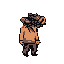 This pixel art presents a mysterious figure with a grotesque, root-like head and simple clothing, evoking an unsettling aura. The limited, earthy palette emphasizes the character's oddity and creates a somber, perhaps even slightly horrific, vibe.