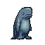 This pixel art features a charming, upright whale-like creature with a gentle presence. The stout, stylized figure stands out against a simple blue-grey backdrop, radiating a quiet and endearing vibe.