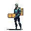 A slender, futuristic robot carries cardboard boxes in a muted color palette, its dynamic pose hinting at movement or a weary journey.