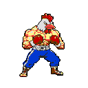 This pixel art image showcases a muscular, anthropomorphic chicken boxer ready for a fight. With vibrant colors and a classic fighting game aesthetic, this bold character exudes energy and a humorous take on combat.
