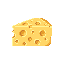 A simple, warm-toned pixel art wedge of hole-filled cheese with a missing bite is depicted against a black background.