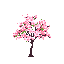 A vibrant pixel art cherry blossom tree bursts with pink and white blooms against a stark black background. The image captures the serene beauty of springtime in a charming, pixelated style.
