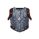 This pixel art showcases ornate silver chest armor, complete with swirling designs, star motifs, and leather straps. The detailed craftsmanship evokes a sense of fantasy and power.