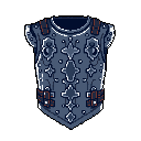 This pixel art showcases a detailed, ornate breastplate, rendered in cool blue-grey tones to evoke a sense of strength and antiquity. Intricate embellishments and leather straps highlight the craftsmanship of this battle-ready artifact against a stark black background.
