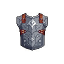 This detailed pixel art depicts a sturdy, metallic chest plate with decorative leaf-like emblems and reddish-brown leather straps. The armor, rendered in cool grays and silvers, evokes a sense of classic fantasy RPG equipment, balancing utility with a touch of refinement.