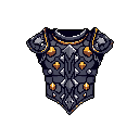 A detailed pixel art breastplate, rendered in metallic greys and accented with warm yellow-orange, evokes a sense of strength and grandeur fit for a fantasy knight. The ornate design, featuring dagger-like motifs and decorative pauldrons, hints at a powerful artifact ready for battle.