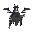 A solitary, stylized succubus-like figure with bat wings and pale skin emerges from the darkness, her outstretched arms creating a mysterious and elegant gothic portrait. The limited color palette emphasizes her isolation and otherworldly aura.