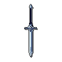 This pixel art showcases an ornate, light-colored longsword, its intricate design highlighted against a stark black background. The elegant weapon evokes a sense of power and fantasy, suggesting a legendary artifact.