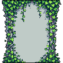 This pixel art features a vibrant, overgrown archway of meticulously detailed vines, creating a natural frame around an empty central space. The lush greenery, rendered in earthy tones, evokes a sense of mystery and nature reclaiming a forgotten place.