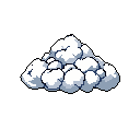 This pixel art image showcases a fluffy, stylized cloud rendered in cool shades of white and grey, evoking a classic 16-bit aesthetic. The cloud's simple yet effective shading creates a sense of volume and depth against a stark black backdrop.