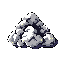 This pixel art features a craggy rock archway formed from stacked stones, subtly illuminated with glowing yellow accents. The mysterious formation evokes a sense of ancient power and hidden secrets.