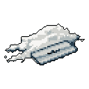This pixel art depicts a stark white, textured pile resembling a powdered substance, presented against a void black background. The minimalist style and subject matter evoke a potentially illicit or unsettling mood.