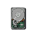 This pixel art showcases an exposed hard drive, meticulously detailing its reflective platter, read/write head, and intricate circuit board. The technical illustration evokes a sense of classic computer hardware and the inner workings of data storage.