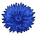 This pixel art image features a stylized, spiky blue orb against a black backdrop, creating an energetic and slightly mysterious abstract form. The contrasting shades of blue give the object dimension and a retro feel.