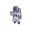 A lone pixel art astronaut floats in the void, its fragmented form suggesting vulnerability and isolation. The minimalist design and limited color palette evoke a retro, nostalgic feel, hinting at exploration in the darkness.