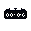 This pixel art image showcases a retro-style digital timer with a simple, high-contrast design. The timer display reads "00:0:6" against a black background, evoking a functional, vintage feel.