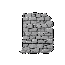 A weathered, grey stone wall fragment stands starkly against a black void, its broken edges hinting at age and isolation. The monochromatic palette and rough texture evoke a sense of melancholy and forgotten ruins.