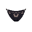 This pixel art showcases a pair of women's underwear, rendered in dark, muted tones with a delicate lace pattern. The simple, product-shot style emphasizes the garment's design against a stark black background.