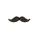 This pixel art showcases a meticulously crafted, handlebar mustache in varying shades of brown. The design evokes retro charm and focuses solely on the iconic facial hair against a stark black background. It's a simple yet whimsical tribute to a classic style.