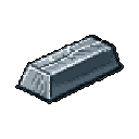 This pixel art showcases a gleaming silver ingot, rendered in isometric view with detailed shading to highlight its metallic texture. The utilitarian design evokes a sense of value, perfect for a game inventory or crafting asset.