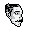 This pixel art portrait captures a stylized human face in profile, rendered with stark monochrome tones. The subject's face appears to be dissolving into scattered pixels on one side, evoking a sense of digital decay and introspection. The image focuses on the fragmented portrait against a void.