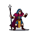 A mysterious mage stands ready, staff in hand, against a stark backdrop. This cloaked figure, with a masked face and striking color palette, evokes a sense of power and foreboding.