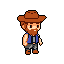 This pixel art portrait features a stoic male character with earthy tones, reminiscent of a retro game sprite. His simple design and neutral expression create a focused and slightly nostalgic vibe.