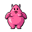 A cheerful, pink blob creature with tiny horns stands out against a black backdrop. This playful pixel art character has a cute, lighthearted vibe with its outstretched arms and sticking-out tongue.