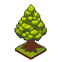 A lush, pixelated tree with a vibrant green canopy and sturdy brown trunk stands rooted in a small patch of earth. Rendered in an isometric style, this simple yet beautiful image evokes a sense of natural peace.