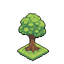This pixel art showcases a stylized, isometric tree perched on a small grassy island. The earthy color palette and simple composition evoke a peaceful, nostalgic aesthetic reminiscent of classic simulation games.