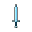 This pixel art showcases an ethereal, light blue longsword, rendered with a cool, magical vibe. The simple design and monochromatic palette highlight the sword's icy or enchanted nature.