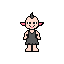 A cute, peach-skinned creature with pink pointy ears and a punk mohawk stands out against a black background in this simple pixel art portrait. The smiling, tunic-clad character exudes a strangely charming and simplistic vibe.