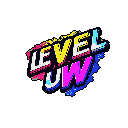 This vibrant pixel art features stylized "LEVEL UP" text in a retro arcade style. The dynamic, glitchy lettering with bold colors creates an energetic and nostalgic feel, evoking a sense of achievement.