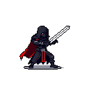 A hooded warrior stands ready for battle, sword in hand, exuding a sense of contained power and mystery with pops of red against a dark palette. The dynamic pose and sharp details of the figure's armor and blade create a striking image of potential threat.