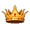 This pixel art image showcases a meticulously crafted golden crown, richly detailed with vibrant gems. The regal design and opulent color palette evoke a sense of majesty and power.