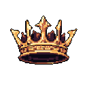 This pixel art showcases a regal, golden crown, its ornate details rendered with a muted glow that hints at both luxury and ancient power. The slightly ominous shadows and low angle emphasize the crown's grandeur and significance.