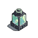 A futuristic, isometric pixel art device glows with contained energy, its muted blues and pale yellow-green hues hinting at a mysterious purpose. This stationary, technological object evokes a cool, clinical, and slightly foreboding atmosphere.