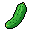 A pixelated cucumber, rendered in varying shades of green with subtle orange/yellow tips, lies diagonally across the frame. This simple, stylized depiction focuses solely on the vegetable against a solid black background.