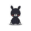 This pixel art features a cute, dark grey rabbit sitting serenely, its pink cheeks adding a touch of innocent charm. The simple design and central focus create an endearing and visually appealing character portrait.