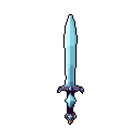 This pixel art showcases a striking, light blue sword with a dark purple hilt, its cool tones and golden accents hinting at magical power. The weapon's elegant design and luminous blade create a sense of fantasy and quiet majesty against the black background.