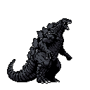 This pixel art captures the raw power of Godzilla in a mid-roar pose. The monochromatic palette and dynamic stance create a menacing and nostalgic image of the iconic kaiju.