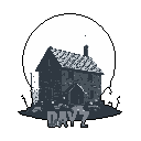 A solitary, weathered house is starkly illuminated against a bright, moon-like circle, with the word "DAYS" subtly etched into the foreground, creating a scene of quiet isolation and mystery.