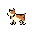 This pixel art image features a small, alert dog rendered in warm, earthy tones against a dark gray backdrop. Its simple design and clean outlines evoke a nostalgic, early video game aesthetic.