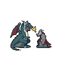 A fearsome teal-blue dragon unleashes a fiery blast upon a lone, armored knight in this dramatic pixel art scene. The intense confrontation, set against a stark black backdrop, highlights the epic struggle between mythical beast and brave warrior.