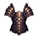Floating against a dark void, this detailed pixel art showcases a rugged suit of scale mail armor. The brown and gold hues, along with intricate shading, bring a sense of depth and history to this antique piece.