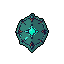 This pixel art showcases an ornate, floating fantasy shield or magical artifact. The object features a glowing cyan core and intricate dark detailing, radiating a mystical and slightly ominous aura. It evokes the feeling of a powerful relic from a retro game.
