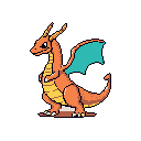 This pixel art image showcases Charizard, the iconic Pokémon, in a poised and ready stance. Rendered in a classic retro style with vibrant colors, the orange dragon stands out against a stark black void, evoking nostalgia for vintage video games.