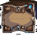 This pixel art showcases a detailed game board with an ornate frame featuring character portraits, set against a dark background. The muted browns and tans are punctuated by a vibrant blue element, evoking a classic strategy game aesthetic.