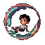A solitary figure floats peacefully within a shimmering, iridescent bubble. The pixel art captures a moment of serene introspection as the character is suspended in their colorful, protective sphere.